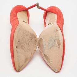 Pre Owned Sergio Rossi Red Suede Pointed Toe Pumps Size 37.5