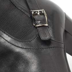 Pre Owned Sergio Rossi Black Leather Buckle Ankle Length Block Heel Boots Size 40.5