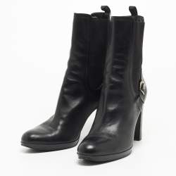 Pre Owned Sergio Rossi Black Leather Buckle Ankle Length Block Heel Boots Size 40.5