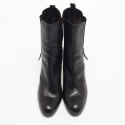 Pre Owned Sergio Rossi Black Leather Buckle Ankle Length Block Heel Boots Size 40.5