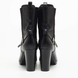 Pre Owned Sergio Rossi Black Leather Buckle Ankle Length Block Heel Boots Size 40.5