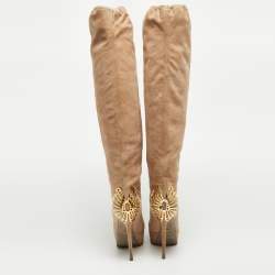 Sergio Rossi Beige Suede Knee Length Boots Size 38