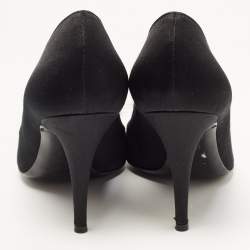 مملوكة مسبقًا Sergio Rossi Black Satin And Fur Pointed Toe Pumps Size 38