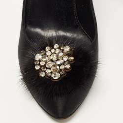 مملوكة مسبقًا Sergio Rossi Black Satin And Fur Pointed Toe Pumps Size 38