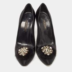 مملوكة مسبقًا Sergio Rossi Black Satin And Fur Pointed Toe Pumps Size 38
