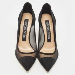 مملوكة مسبقًا Sergio Rossi Black Suede And Mesh Pointed Toe Pumps Size 36.5
