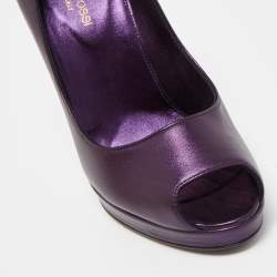 Sergio Rossi Metallic Purple Leather Peep Toe Pumps Size 38