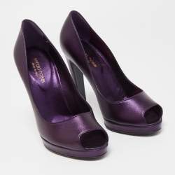 Sergio Rossi Metallic Purple Leather Peep Toe Pumps Size 38
