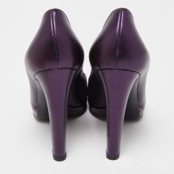 Sergio Rossi Metallic Purple Leather Peep Toe Pumps Size 38