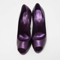 Sergio Rossi Metallic Purple Leather Peep Toe Pumps Size 38