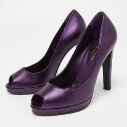 Sergio Rossi Metallic Purple Leather Peep Toe Pumps Size 38