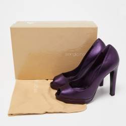 Sergio Rossi Metallic Purple Leather Peep Toe Pumps Size 38