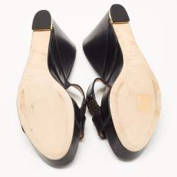 Pre Owned Sergio Rossi Black Leather Wedge Sandals Size 41