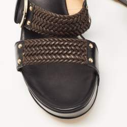 Pre Owned Sergio Rossi Black Leather Wedge Sandals Size 41