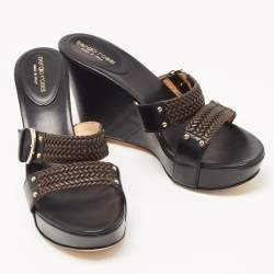 Pre Owned Sergio Rossi Black Leather Wedge Sandals Size 41