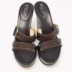 Pre Owned Sergio Rossi Black Leather Wedge Sandals Size 41