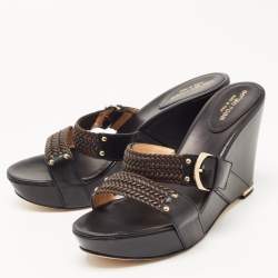Pre Owned Sergio Rossi Black Leather Wedge Sandals Size 41