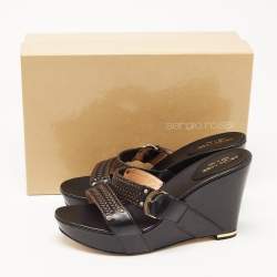 Pre Owned Sergio Rossi Black Leather Wedge Sandals Size 41