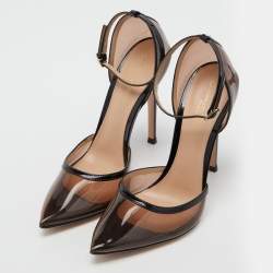 Pre Owned Gianvito Rossi Black PVC and Patent Leather Crystal Embellished Pumps Size 36.5