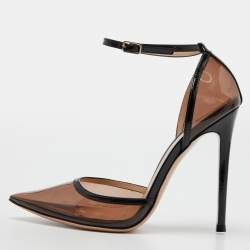 Pre Owned Gianvito Rossi Black PVC and Patent Leather Crystal Embellished Pumps Size 36.5