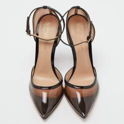 Pre Owned Gianvito Rossi Black PVC and Patent Leather Crystal Embellished Pumps Size 36.5