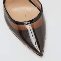 Pre Owned Gianvito Rossi Black PVC and Patent Leather Crystal Embellished Pumps Size 36.5