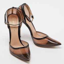 Pre Owned Gianvito Rossi Black PVC and Patent Leather Crystal Embellished Pumps Size 36.5