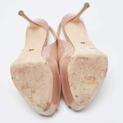 Pre Owned Sergio Rossi Beige Patent Leather Peep Toe Platform Slingback Pumps Size 36