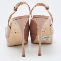 Pre Owned Sergio Rossi Beige Patent Leather Peep Toe Platform Slingback Pumps Size 36