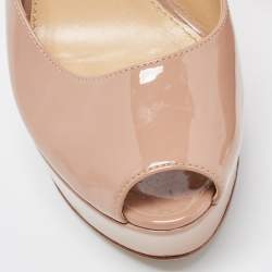 Pre Owned Sergio Rossi Beige Patent Leather Peep Toe Platform Slingback Pumps Size 36