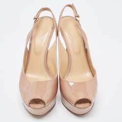 Pre Owned Sergio Rossi Beige Patent Leather Peep Toe Platform Slingback Pumps Size 36