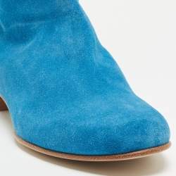 Pre Owned Sergio Rossi Blue Suede Bow Knee Length Boots Size 40