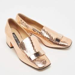 Pre Owned Sergio Rossi Rose Gold Python Embossed Loafer Pumps Size 39