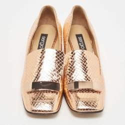 Pre Owned Sergio Rossi Rose Gold Python Embossed Loafer Pumps Size 39