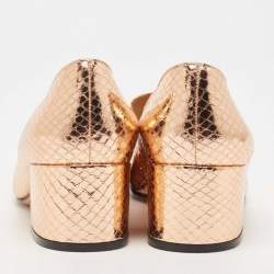 Pre Owned Sergio Rossi Rose Gold Python Embossed Loafer Pumps Size 39