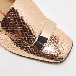 Pre Owned Sergio Rossi Rose Gold Python Embossed Loafer Pumps Size 39