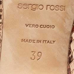 Pre Owned Sergio Rossi Rose Gold Python Embossed Loafer Pumps Size 39