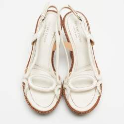 مملوكة مسبقًا Sergio Rossi White Cut Out Leather Slingback Wedge Sandals Size 36.5