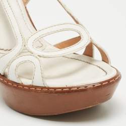 مملوكة مسبقًا Sergio Rossi White Cut Out Leather Slingback Wedge Sandals Size 36.5