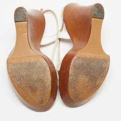مملوكة مسبقًا Sergio Rossi White Cut Out Leather Slingback Wedge Sandals Size 36.5