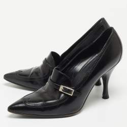 Sergio Rossi Black Leather Pointed Toe Loafer Pumps Size 37