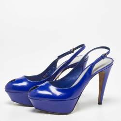 Pre Owned Sergio Rossi Blue Patent Leather Cachet Slingback Pumps Size 37