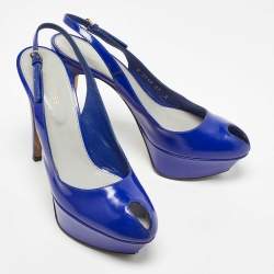 Pre Owned Sergio Rossi Blue Patent Leather Cachet Slingback Pumps Size 37