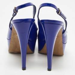 Pre Owned Sergio Rossi Blue Patent Leather Cachet Slingback Pumps Size 37