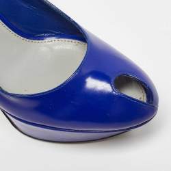 Pre Owned Sergio Rossi Blue Patent Leather Cachet Slingback Pumps Size 37