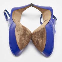 Pre Owned Sergio Rossi Blue Patent Leather Cachet Slingback Pumps Size 37