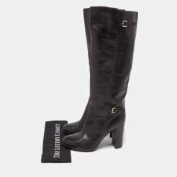 Pre Owned Sergio Rossi Black Leather  Buckle Detail Knee Length Boots Size 38