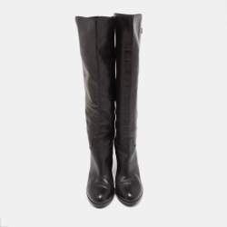 Pre Owned Sergio Rossi Black Leather  Buckle Detail Knee Length Boots Size 38