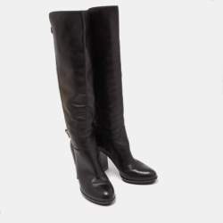 Pre Owned Sergio Rossi Black Leather  Buckle Detail Knee Length Boots Size 38