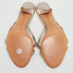 Pre Owned Sergio Rossi Metallic Pink Leather Embellished Slide Sandals Size 37.5